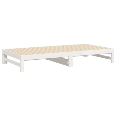 vidaXL Καναπές Κρεβάτι Συρόμενος Λευκός 2x(100x200)cm Μασίφ Πεύκο 1 τεμ. - Μονό