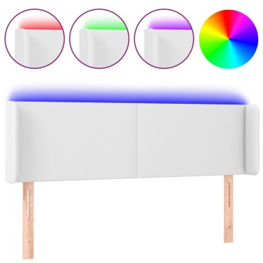 vidaXL Κεφαλάρι Κρεβατιού LED Λευκό 147x16x78/88cm Συνθετ. Δέρμα 1 τεμ.