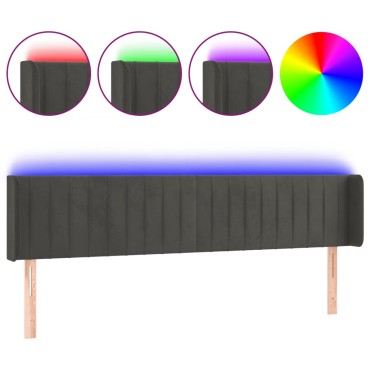 vidaXL Κεφαλάρι Κρεβατιού LED Σκούρο Γκρι 203x16x78/88cm Βελούδινο 1 τεμ.
