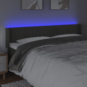 vidaXL Κεφαλάρι Κρεβατιού LED Σκούρο Γκρι 203x16x78/88cm Βελούδινο 1 τεμ.