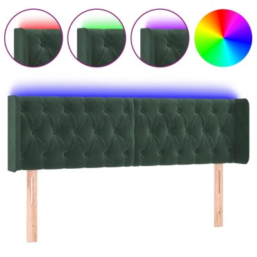 vidaXL Κεφαλάρι Κρεβατιού LED Σκούρο Πράσινο 163x16x78/88cm Βελούδινο 1 τεμ.