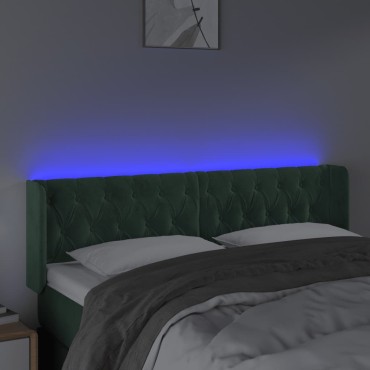 vidaXL Κεφαλάρι Κρεβατιού LED Σκούρο Πράσινο 163x16x78/88cm Βελούδινο 1 τεμ.