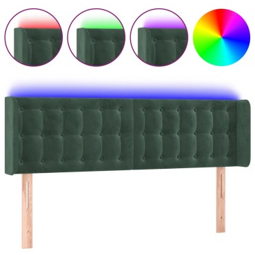 vidaXL Κεφαλάρι Κρεβατιού LED Σκούρο Πράσινο 147x16x78/88cm Βελούδινο 1 τεμ.