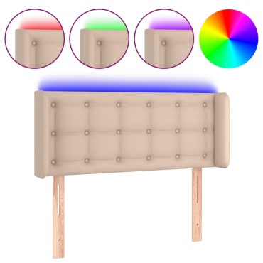 vidaXL Κεφαλάρι Κρεβατιού LED Καπουτσίνο 93x16x78/88cm Συνθετ. Δέρμα 1 τεμ.