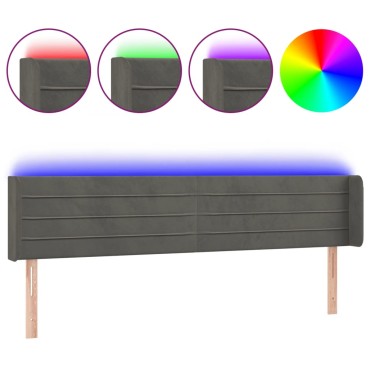 vidaXL Κεφαλάρι Κρεβατιού LED Σκούρο Γκρι 163x16x78/88cm Βελούδινο 1 τεμ.