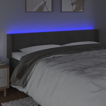 vidaXL Κεφαλάρι Κρεβατιού LED Σκούρο Γκρι 163x16x78/88cm Βελούδινο 1 τεμ.
