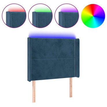 vidaXL Κεφαλάρι Κρεβατιού LED Σκούρο Μπλε 93x16x118/128cm Βελούδινο 1 τεμ.