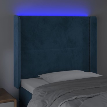 vidaXL Κεφαλάρι Κρεβατιού LED Σκούρο Μπλε 93x16x118/128cm Βελούδινο 1 τεμ.
