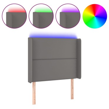 vidaXL Κεφαλάρι Κρεβατιού LED Γκρι 93x16x118/128cm Συνθετ. Δέρμα 1 τεμ.