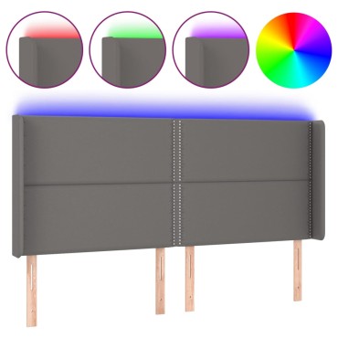 vidaXL Κεφαλάρι Κρεβατιού LED Γκρι 163x16x118/128cm Συνθετ. Δέρμα 1 τεμ.