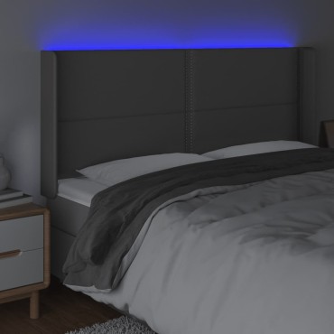 vidaXL Κεφαλάρι Κρεβατιού LED Γκρι 163x16x118/128cm Συνθετ. Δέρμα 1 τεμ.