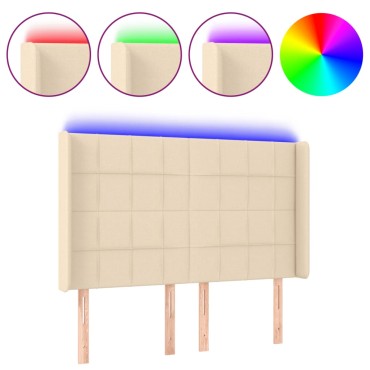 vidaXL Κεφαλάρι Κρεβατιού LED Κρεμ 147x16x118/128cm Υφασμάτινο 1 τεμ.
