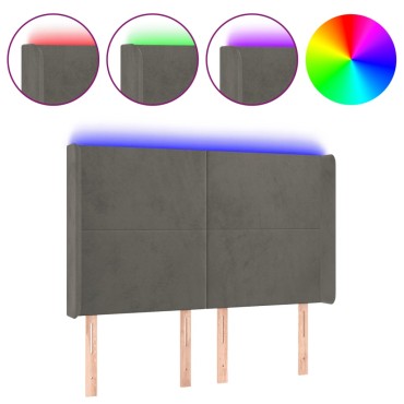 vidaXL Κεφαλάρι Κρεβατιού LED Σκούρο Γκρι 147x16x118/128cm Βελούδινο 1 τεμ.