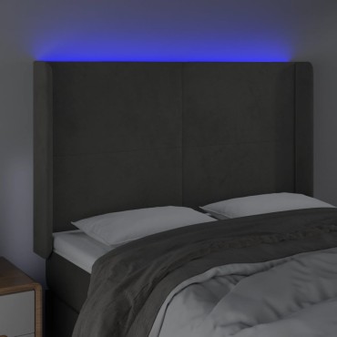 vidaXL Κεφαλάρι Κρεβατιού LED Σκούρο Γκρι 147x16x118/128cm Βελούδινο 1 τεμ.