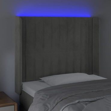 vidaXL Κεφαλάρι Κρεβατιού LED Ανοιχτό Γκρι 103x16x118/128cm Βελούδινο 1 τεμ.