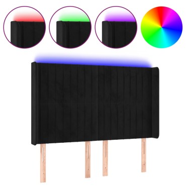 vidaXL Κεφαλάρι Κρεβατιού LED Μαύρο 147x16x118/128cm Βελούδινο 1 τεμ.