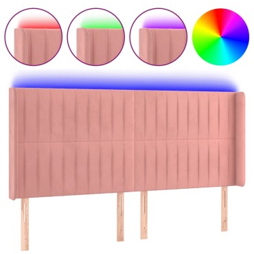 vidaXL Κεφαλάρι Κρεβατιού LED Ροζ 183x16x118/128cm Βελούδινο 1 τεμ.