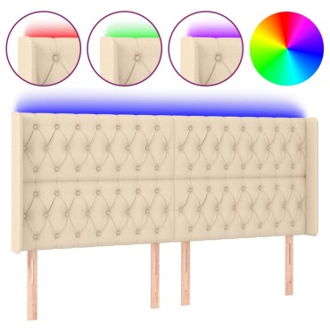 vidaXL Κεφαλάρι Κρεβατιού LED Κρεμ 183x16x118/128cm Υφασμάτινο 1 τεμ.