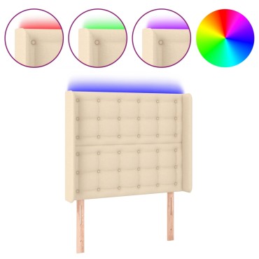 vidaXL Κεφαλάρι Κρεβατιού LED Κρεμ 93x16x118/128cm Υφασμάτινο 1 τεμ.