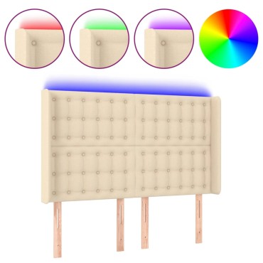 vidaXL Κεφαλάρι Κρεβατιού LED Κρεμ 147x16x118/128cm Υφασμάτινο 1 τεμ.