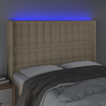 vidaXL Κεφαλάρι Κρεβατιού LED Κρεμ 147x16x118/128cm Υφασμάτινο 1 τεμ.