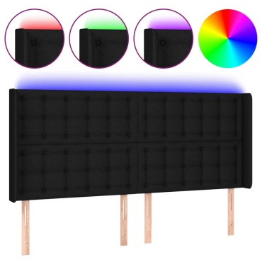 vidaXL Κεφαλάρι Κρεβατιού LED Μαύρο 203x16x118/128cm Υφασμάτινο 1 τεμ.
