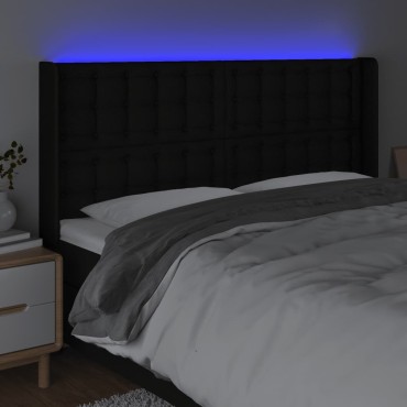 vidaXL Κεφαλάρι Κρεβατιού LED Μαύρο 203x16x118/128cm Υφασμάτινο 1 τεμ.