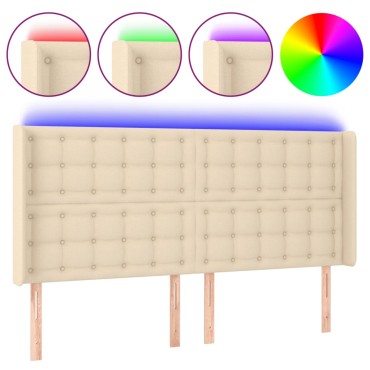 vidaXL Κεφαλάρι Κρεβατιού LED Κρεμ 203x16x118/128cm Υφασμάτινο 1 τεμ.