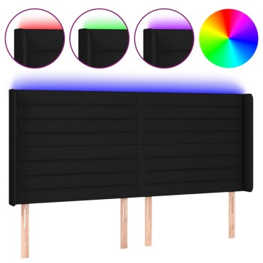 vidaXL Κεφαλάρι Κρεβατιού LED Μαύρο 163x16x118/128cm Υφασμάτινο 1 τεμ.
