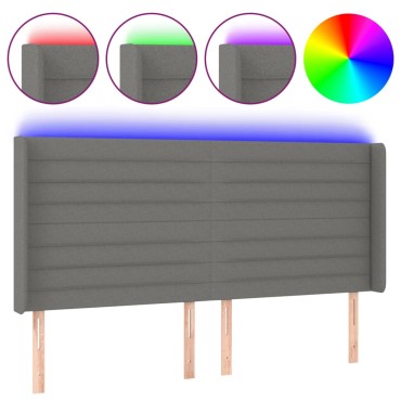 vidaXL Κεφαλάρι Κρεβατιού LED Σκούρο Γκρι 203x16x118/128cm Υφασμάτινο 1 τεμ.
