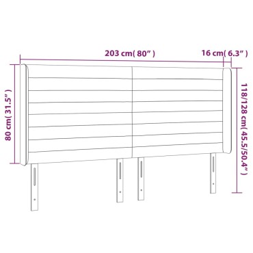 vidaXL Κεφαλάρι Κρεβατιού LED Μαύρο 203x16x118/128cm Υφασμάτινο 1 τεμ.