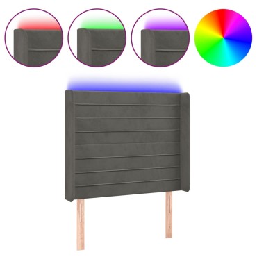 vidaXL Κεφαλάρι Κρεβατιού LED Σκούρο Γκρι 83x16x118/128cm Βελούδινο 1 τεμ.