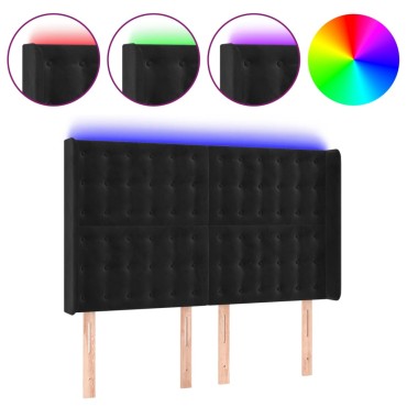 vidaXL Κεφαλάρι Κρεβατιού LED Μαύρο 147x16x118/128cm Βελούδινο 1 τεμ.