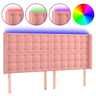 vidaXL Κεφαλάρι Κρεβατιού LED Ροζ 183x16x118/128cm Βελούδινο 1 τεμ.