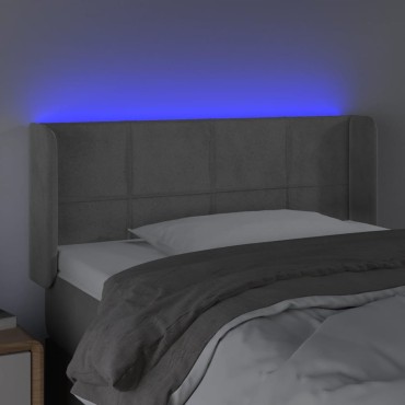 vidaXL Κεφαλάρι Κρεβατιού LED Ανοιχτό Γκρι 93x16x78/88cm Βελούδινο 1 τεμ.