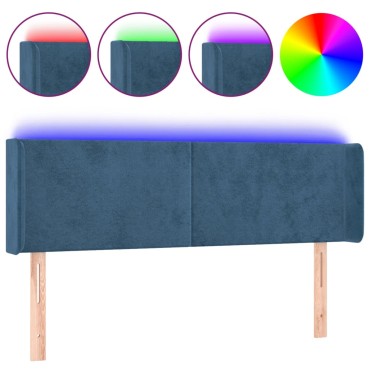 vidaXL Κεφαλάρι Κρεβατιού LED Σκούρο Μπλε 147x16x78/88cm Βελούδινο 1 τεμ.