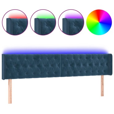 vidaXL Κεφαλάρι Κρεβατιού LED Σκούρο Μπλε 183x16x78/88cm Βελούδινο 1 τεμ.