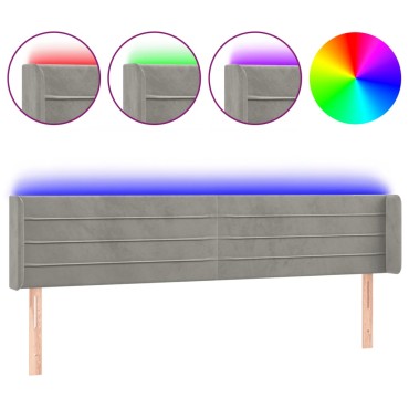 vidaXL Κεφαλάρι Κρεβατιού LED Ανοιχτό Γκρι 163x16x78/88cm Βελούδινο 1 τεμ.