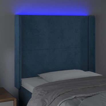 vidaXL Κεφαλάρι Κρεβατιού LED Σκούρο Μπλε 83x16x118/128cm Βελούδινο 1 τεμ.