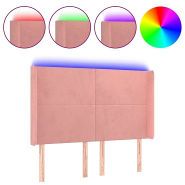 vidaXL Κεφαλάρι Κρεβατιού LED Ροζ 147x16x118/128cm Βελούδινο 1 τεμ.