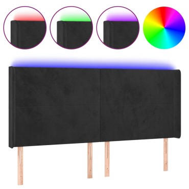 vidaXL Κεφαλάρι Κρεβατιού LED Μαύρο 203x16x118/128cm Βελούδινο 1 τεμ.