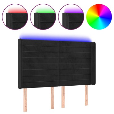 vidaXL Κεφαλάρι Κρεβατιού LED Μαύρο 147x16x118/128cm Βελούδινο 1 τεμ.