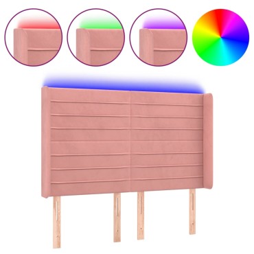 vidaXL Κεφαλάρι Κρεβατιού LED Ροζ 147x16x118/128cm Βελούδινο 1 τεμ.