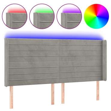 vidaXL Κεφαλάρι Κρεβατιού LED Ανοιχτό Γκρι 163x16x118/128cm Βελούδινο 1 τεμ.