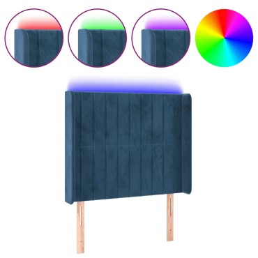 vidaXL Κεφαλάρι Κρεβατιού LED Σκούρο Μπλε 83x16x118/128cm Βελούδινο 1 τεμ.