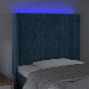 vidaXL Κεφαλάρι Κρεβατιού LED Σκούρο Μπλε 83x16x118/128cm Βελούδινο 1 τεμ.