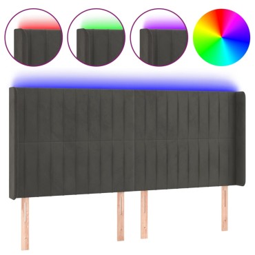 vidaXL Κεφαλάρι Κρεβατιού LED Σκούρο Γκρι 203x16x118/128cm Βελούδινο 1 τεμ.