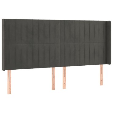vidaXL Κεφαλάρι Κρεβατιού LED Σκούρο Γκρι 203x16x118/128cm Βελούδινο 1 τεμ.