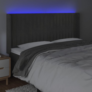vidaXL Κεφαλάρι Κρεβατιού LED Σκούρο Γκρι 203x16x118/128cm Βελούδινο 1 τεμ.