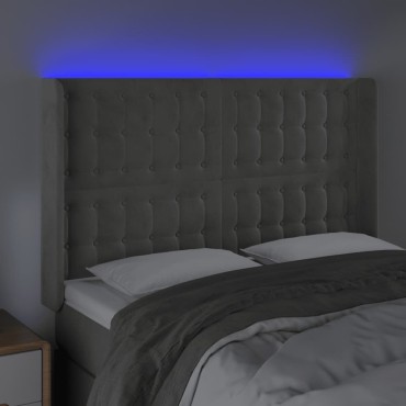 vidaXL Κεφαλάρι Κρεβατιού LED Ανοιχτό Γκρι 147x16x118/128cm Βελούδινο 1 τεμ.